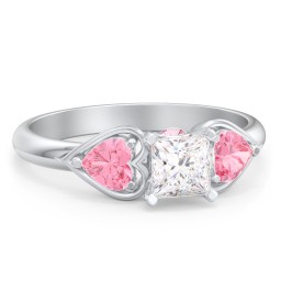 1/2 ct. Princess Gemstone Peek-A-Boo Engagement Ring with Heart Stones