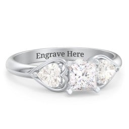 1/2 ct. Princess Gemstone Peek-A-Boo Engagement Ring with Heart Stones