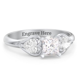 1/2 ct. Princess Gemstone Peek-A-Boo Engagement Ring with Heart Stones