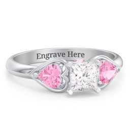 1/2 ct. Princess Gemstone Peek-A-Boo Engagement Ring with Heart Stones