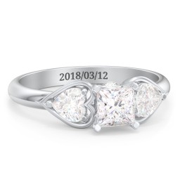 1/2 ct. Princess Gemstone Peek-A-Boo Engagement Ring with Heart Stones