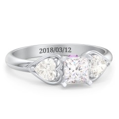 1/2 ct. Princess Gemstone Peek-A-Boo Engagement Ring with Heart Stones – 10K White Gold with White Premium Zirconia, Cubic Zirconia, and Amethyst