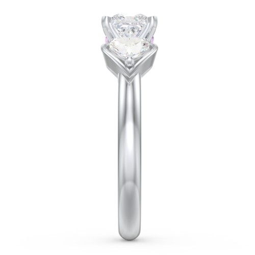 1/2 ct. Princess Gemstone Peek-A-Boo Engagement Ring with Heart Stones – 10K White Gold with White Premium Zirconia, Cubic Zirconia, and Amethyst