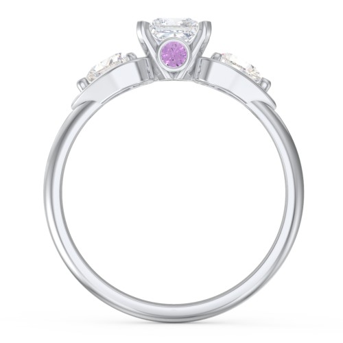 1/2 ct. Princess Gemstone Peek-A-Boo Engagement Ring with Heart Stones – 10K White Gold with White Premium Zirconia, Cubic Zirconia, and Amethyst