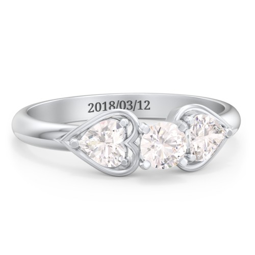 1/4 ct. Round Gemstone Engagement Ring with Heart Stones