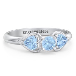 1/4 ct. Round Gemstone Engagement Ring with Heart Stones in 925 Sterling Silver with Blue Topaz