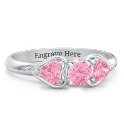 1/4 ct. Round Gemstone Peek-A-Boo Engagement Ring with Heart Stones in 925 Sterling Silver with Pink Tourmaline
