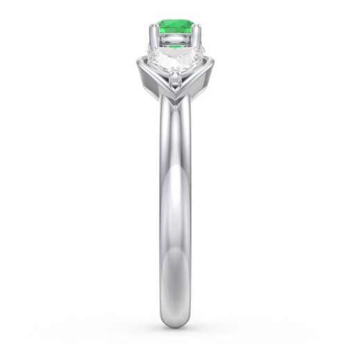 1/4 ct. Round Gemstone Peek-A-Boo Engagement Ring with Heart Stones – Sterling Silver with Emerald and Cubic Zirconia
