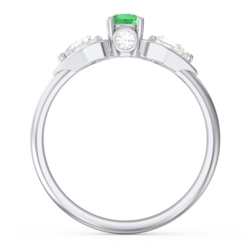 1/4 ct. Round Gemstone Peek-A-Boo Engagement Ring with Heart Stones – Sterling Silver with Emerald and Cubic Zirconia