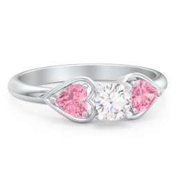 1/3 ct. Round Gemstone Engagement Ring with Heart Stones