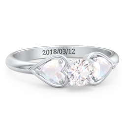 1/3 ct. Round Gemstone Engagement Ring with Heart Stones