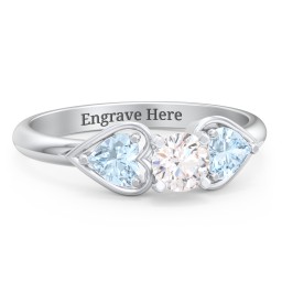 1/3 ct. Round Gemstone Engagement Ring with Heart Stones in 925 Sterling Silver with White Premium Zirconia and Aquamarine