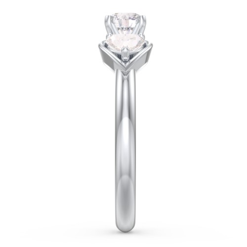 1/3 ct. Round Gemstone Engagement Ring with Heart Stones – 10K White Gold with White Premium Zirconia and Cubic Zirconia