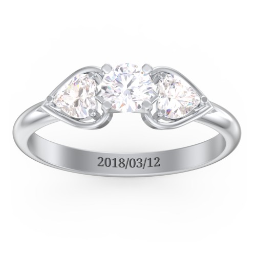 1/3 ct. Round Gemstone Engagement Ring with Heart Stones – 10K White Gold with White Premium Zirconia and Cubic Zirconia