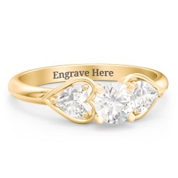 1/2 ct. Round Gemstone Engagement Ring with Heart Stones in 10K Solid Yellow Gold with Cubic Zirconia