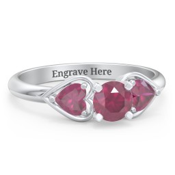 1/2 ct. Round Gemstone Engagement Ring with Heart Stones in 925 Sterling Silver with Ruby