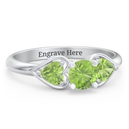 1/2 ct. Round Gemstone Engagement Ring with Heart Stones in 925 Sterling Silver with Peridot