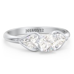 1/2 ct. Round Gemstone Engagement Ring with Heart Stones – 10K White Gold with Cubic Zirconia