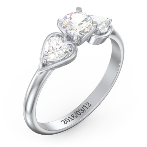 1/2 ct. Round Gemstone Engagement Ring with Heart Stones – 10K White Gold with Cubic Zirconia