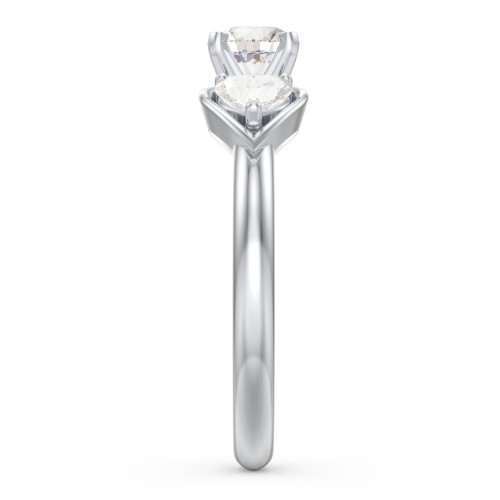 1/2 ct. Round Gemstone Engagement Ring with Heart Stones – 10K White Gold with Cubic Zirconia