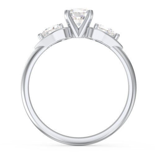 1/2 ct. Round Gemstone Engagement Ring with Heart Stones – 10K White Gold with Cubic Zirconia