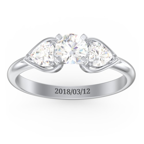 1/2 ct. Round Gemstone Engagement Ring with Heart Stones – 10K White Gold with Cubic Zirconia
