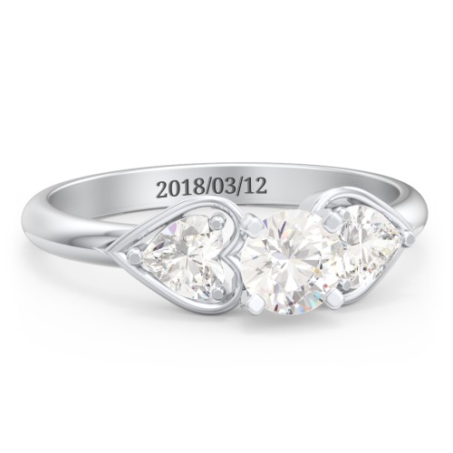 1/2 ct. Round Gemstone Engagement Ring with Heart Stones – 10K White Gold with Cubic Zirconia
