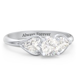 1/2 ct. Round Gemstone Peek-A-Boo Engagement Ring with Heart Stones in 925 Sterling Silver with Cubic Zirconia