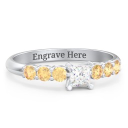 1/4 ct. Princess Gemstone Engagement Ring with Side Gemstones