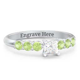 1/4 ct. Princess Gemstone Engagement Ring with Side Gemstones