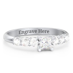 1/4 ct. Princess Gemstone Engagement Ring with Side Gemstones in 925 Sterling Silver with White Premium Zirconia and Cubic Zirconia