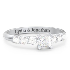 1/4 ct. Princess Gemstone Engagement Ring with Side Gemstones – 10K White Gold with White Premium Zirconia and Cubic Zirconia