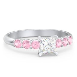 1/2 ct. Princess Gemstone Engagement Ring with Side Gemstones