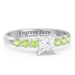 1/2 ct. Princess Gemstone Engagement Ring with Side Gemstones