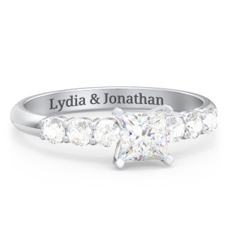 1/2 ct. Princess Gemstone Engagement Ring with Side Gemstones