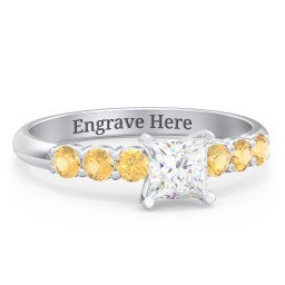 1/2 ct. Princess Gemstone Engagement Ring with Side Gemstones in 925 Sterling Silver with White Premium Zirconia and Citrine