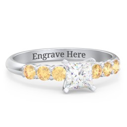 1/2 ct. Princess Gemstone Engagement Ring with Side Gemstones in 925 Sterling Silver with White Premium Zirconia and Citrine