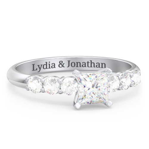 1/2 ct. Princess Gemstone Engagement Ring with Side Gemstones – 10K White Gold with White Premium Zirconia and Cubic Zirconia