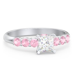 1/2 ct. Princess Gemstone Peek-A-Boo Engagement Ring with Side Gemstones