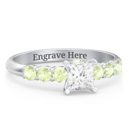 1/2 ct. Princess Gemstone Peek-A-Boo Engagement Ring with Side Gemstones