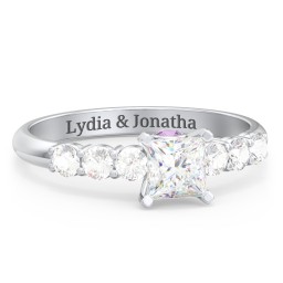 1/2 ct. Princess Gemstone Peek-A-Boo Engagement Ring with Side Gemstones in 925 Sterling Silver with White Premium Zirconia, Cubic Zirconia, and Amethyst