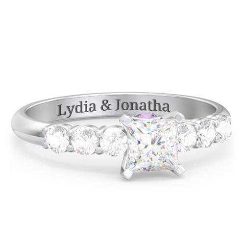 1/2 ct. Princess Gemstone Peek-A-Boo Engagement Ring with Side Gemstones – 10K White Gold with White Premium Zirconia, Cubic Zirconia, and Amethyst
