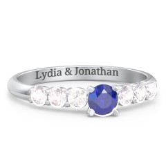 1/4 ct. Round Gemstone Engagement Ring with Side Gemstones – Sterling Silver with Blue Sapphire and Cubic Zirconia