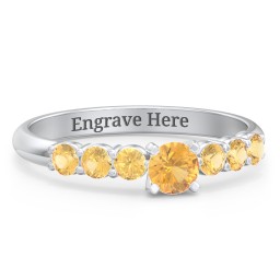 1/4 ct. Round Gemstone Engagement Ring with Side Gemstones in 925 Sterling Silver with Citrine