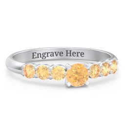 1/4 ct. Round Gemstone Engagement Ring with Side Gemstones in 925 Sterling Silver with Citrine