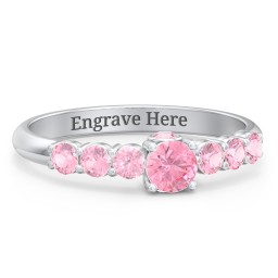 1/4 ct. Round Gemstone Peek-A-Boo Engagement Ring with Side Gemstones in 925 Sterling Silver with Pink Tourmaline