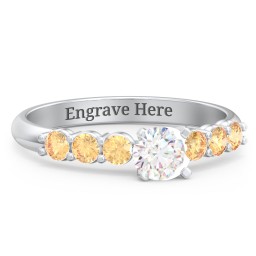 1/3 ct. Round Gemstone Engagement Ring with Side Gemstones