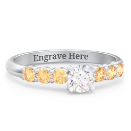 1/3 ct. Round Gemstone Engagement Ring with Side Gemstones