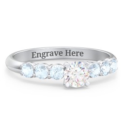 1/3 ct. Round Gemstone Engagement Ring with Side Gemstones in 925 Sterling Silver with White Premium Zirconia and Aquamarine