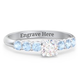 1/3 ct. Round Gemstone Engagement Ring with Side Gemstones in 925 Sterling Silver with White Premium Zirconia and Blue Topaz